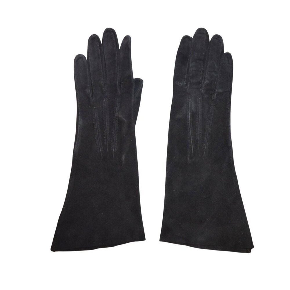 Vintage 60s Bacmo Dovelle Doeskin Black Suede Ladies Gloves Size 6 Inches